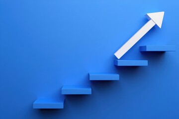 Ascending blue steps with white growth arrow