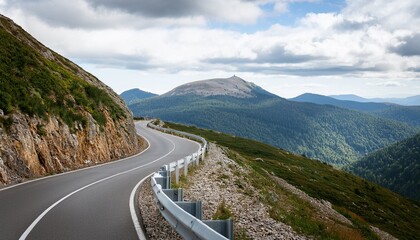 road winding up mountain on transparent background