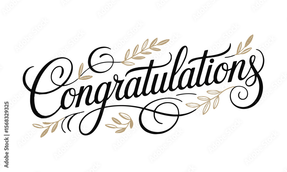 Fototapete A clean and elegant vector illustration of the word Congratulations in a flowing, cursive calligraphy style, easily editable and scalable.