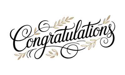 A clean and elegant vector illustration of the word Congratulations in a flowing, cursive calligraphy style, easily editable and scalable.