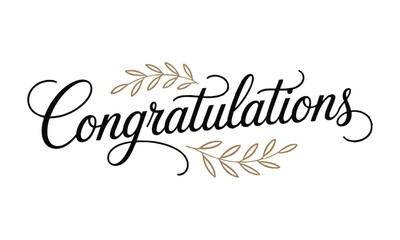 A clean and elegant vector illustration of the word Congratulations in a flowing, cursive calligraphy style, easily editable and scalable.