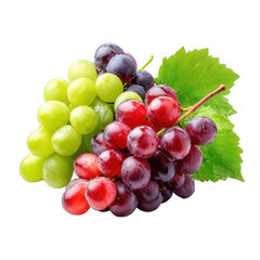 Fototapeta premium Fresh red green and purple grapes with water droplets isolated on transparent background
