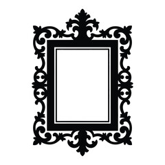 Ornate Baroque Gold Frame Silhouette, Vector, Illustration, Outline, Line Art, Icon, White Background.