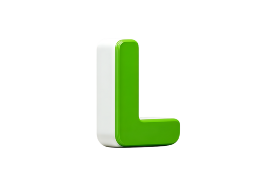 A Vibrant Green and White Magnetic Letter "L" Block  isolated on white background , cutout	