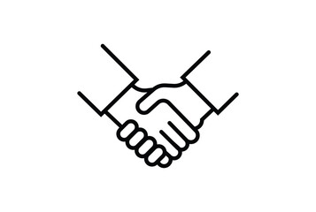 Simple outline icon of two hands shaking in agreement isolated on white background