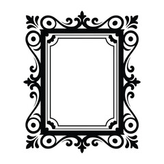 Vintage Library Bookplate Frame Silhouette, Vector, Illustration, Outline, Line Art, Icon, White Background.