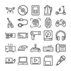 Collection of Various Electronic Devices and Appliances in Outline Style