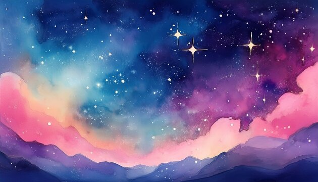 watercolor galaxy background pink blue stars night sky artistic design