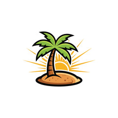Obraz premium Palm Tree on a Tropical Island at Sunset