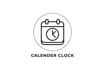 Simple line art icon of a calendar with a clock face isolated on white background