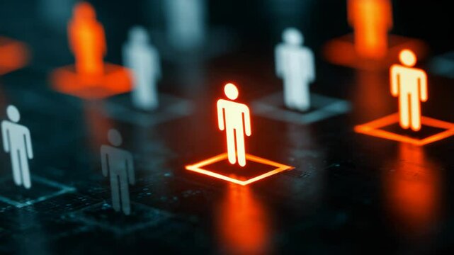people icon with digital light glow on dark background, right person for right position concept 