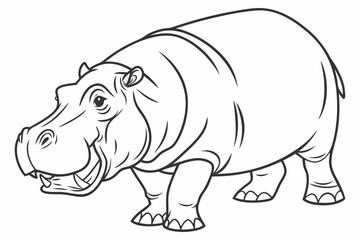 coloring page line art the hippopotamus black vector