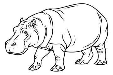 coloring page line art the hippopotamus black vector