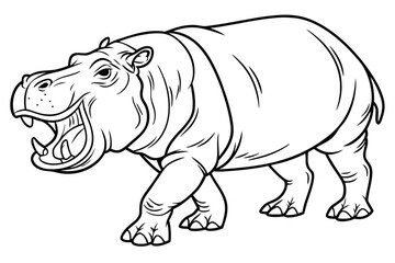 Fototapeta premium coloring page line art the hippopotamus black vector