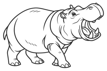 coloring page line art the hippopotamus black vector