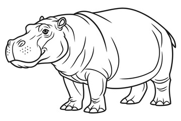 coloring page line art the hippopotamus black vector