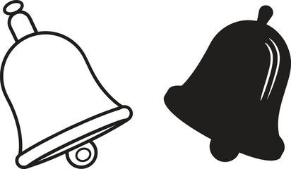 Two simple bell icons one outlined and one solid black vector