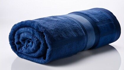 rolled navy blue towel on a white background