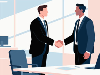 Business figures shake hands with each other, cooperate and communicate. Concept of Internet technology office scenarios, flat vector illustrations