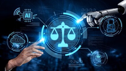 Fototapeta premium AI is transforming society, raising important ethics questions. Ethics in AI design ensures fairness. AI ethics promote responsible decisions. Balancing AI power with strong ethics is essential. Muxer