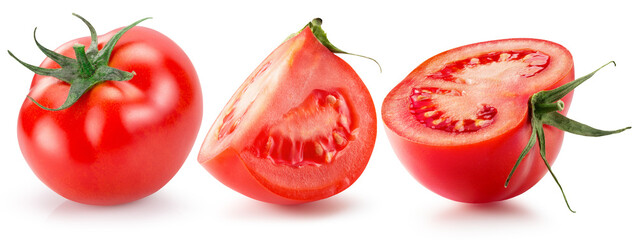 collection of tomato with slices isolated on a white background