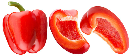 collection of red pepper slices isolated on a white background