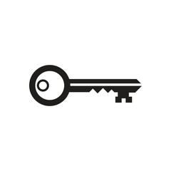 black key vector isolated, simple vintage key icon, flat key silhouette design, old style key graphic, minimal key for security logo