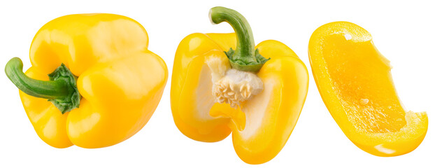 collection of yellow bell peppers isolated on a white background