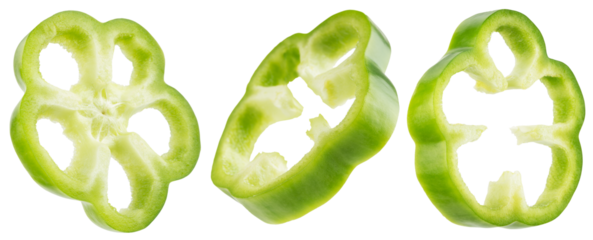 collection of green pepper slices isolated on a white background