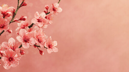 Obraz premium Delicate pink cherry blossom branch with blossoms on a soft gradient background