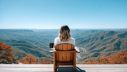Woman Sitting Overlooking Mountains on a Sunny Day