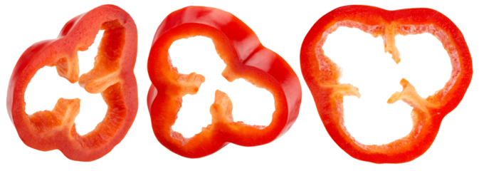 collection of red pepper slices isolated on a white background