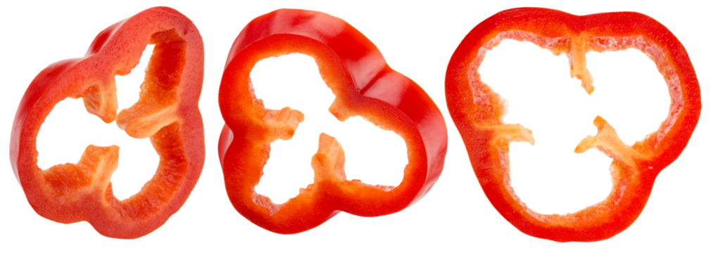 collection of red pepper slices isolated on a white background