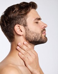 Naklejka premium Serene Man Skincare Portrait Peaceful Calm Relaxed.