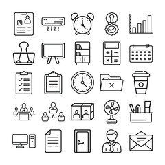 Office and Business Icon Set in Outline Style for Design