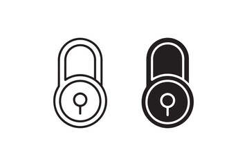 Two simple padlock icons one outlined and one solid black isolated on white background