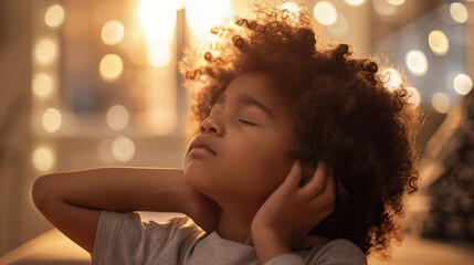 Close-up of a young child being examined for a potential ear infection. The child shows a worried expression while an adult gently holds their ear, suggesting discomfort or pain. Ideal for illustratin