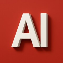 An "AI" emblem, cast in bold, three-dimensional typography, sits majestically upon a rich, vibrant red backdrop.