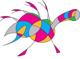 vector illustration of an abstract turtle in blue, pink, green and yellow