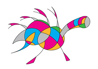 Abstract painting of a turtle in blue, pink, green and yellow