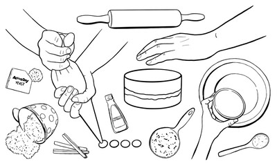 Bakery Set with Human Hand Gestures and Food Ingredients