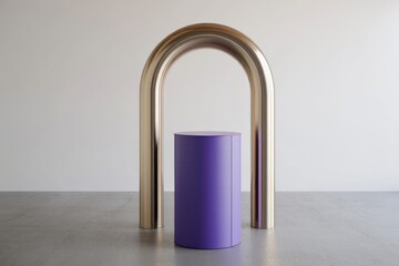 Purple cylinder display stand with gold arch