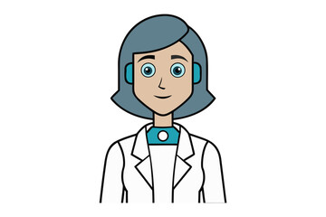 AI-Human Interface: A friendly female AI, with a serene expression, symbolizes the blend of artificial intelligence and humanity, with digital interface.