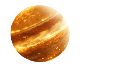Radiant orange gas giant with glowing storms and swirling atmospheric bands. Transparent PNG. perfect for sci-fi concepts, space art, or educational visuals