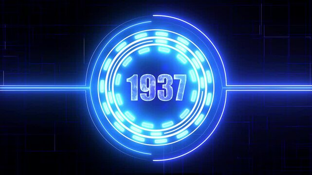 1937 text with screen effects of technological failures. Concept of counting years. Past year technology concept