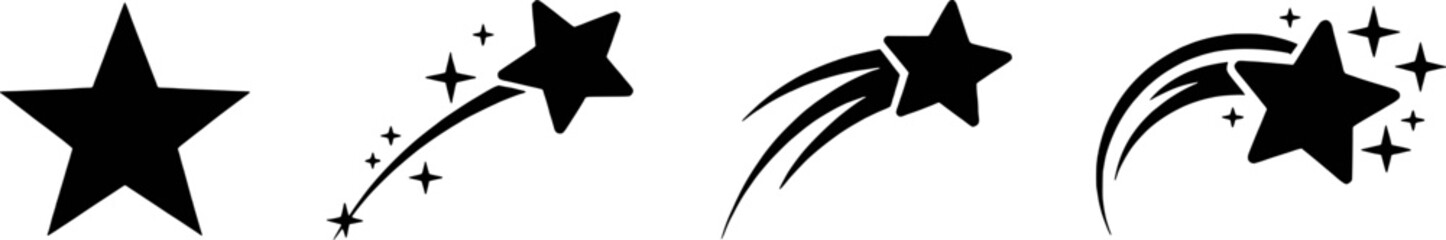 Black star shapes and shooting star graphic elements sparkle twinkle