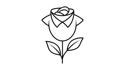 Stylized black and white line art of a rose wearing a shirt collar