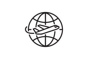 Airplane circling the globe representing international travel and global connectivity isolated on white background
