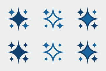 Blue silhouette twinkle and starburst icon collection


