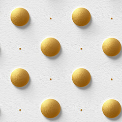 White matte background with embossed gold dots, luxury pattern, soft lighting, seamless tile